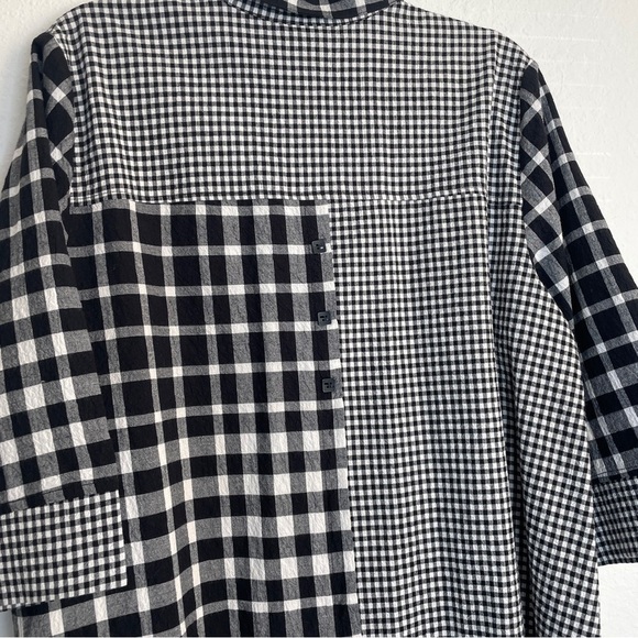 Habitat Black and White Checkered Button Tunic 3/4 Sleeve Asymmetric Hem Gingham - Picture 7 of 10